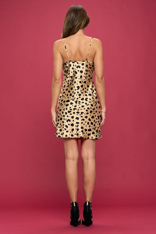 Leopard Print Satin Slip Dress