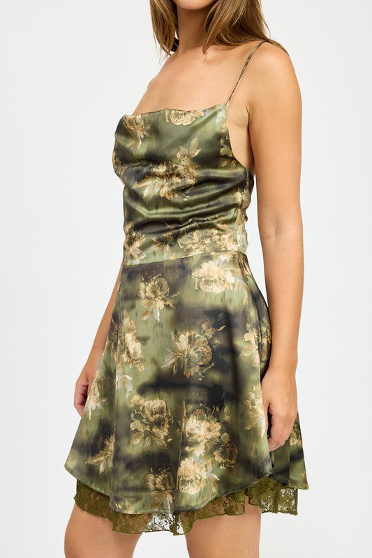 Cowl Neck Mini Dress with Back Tie
