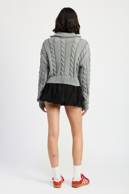Cable Knit Sweater with Half Zip