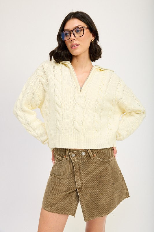Cable Knit Sweater with Half Zip