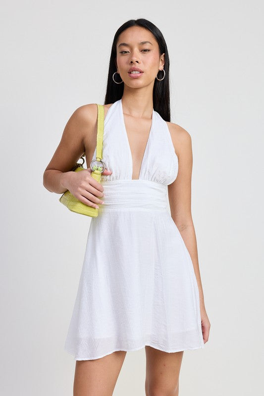 Halter Neck Mini Ruffle Dress