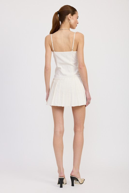 SPAGHETTI STRAP PLEATED MINI DRESS