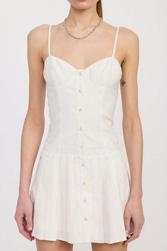 SPAGHETTI STRAP PLEATED MINI DRESS