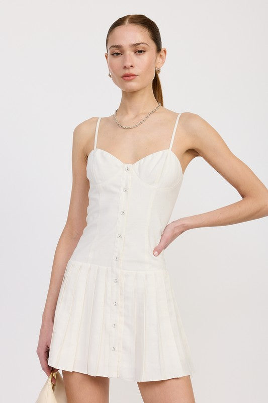 SPAGHETTI STRAP PLEATED MINI DRESS
