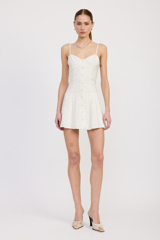SPAGHETTI STRAP PLEATED MINI DRESS