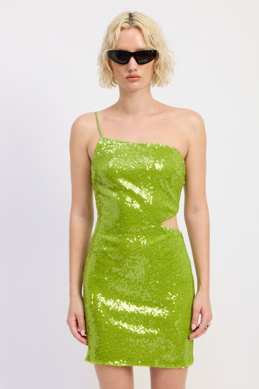 ONE SHOULDER SEQUIN MINI DRESS WITH CUT OUT