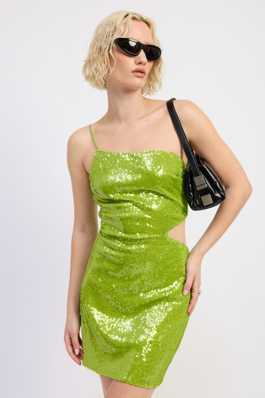 ONE SHOULDER SEQUIN MINI DRESS WITH CUT OUT