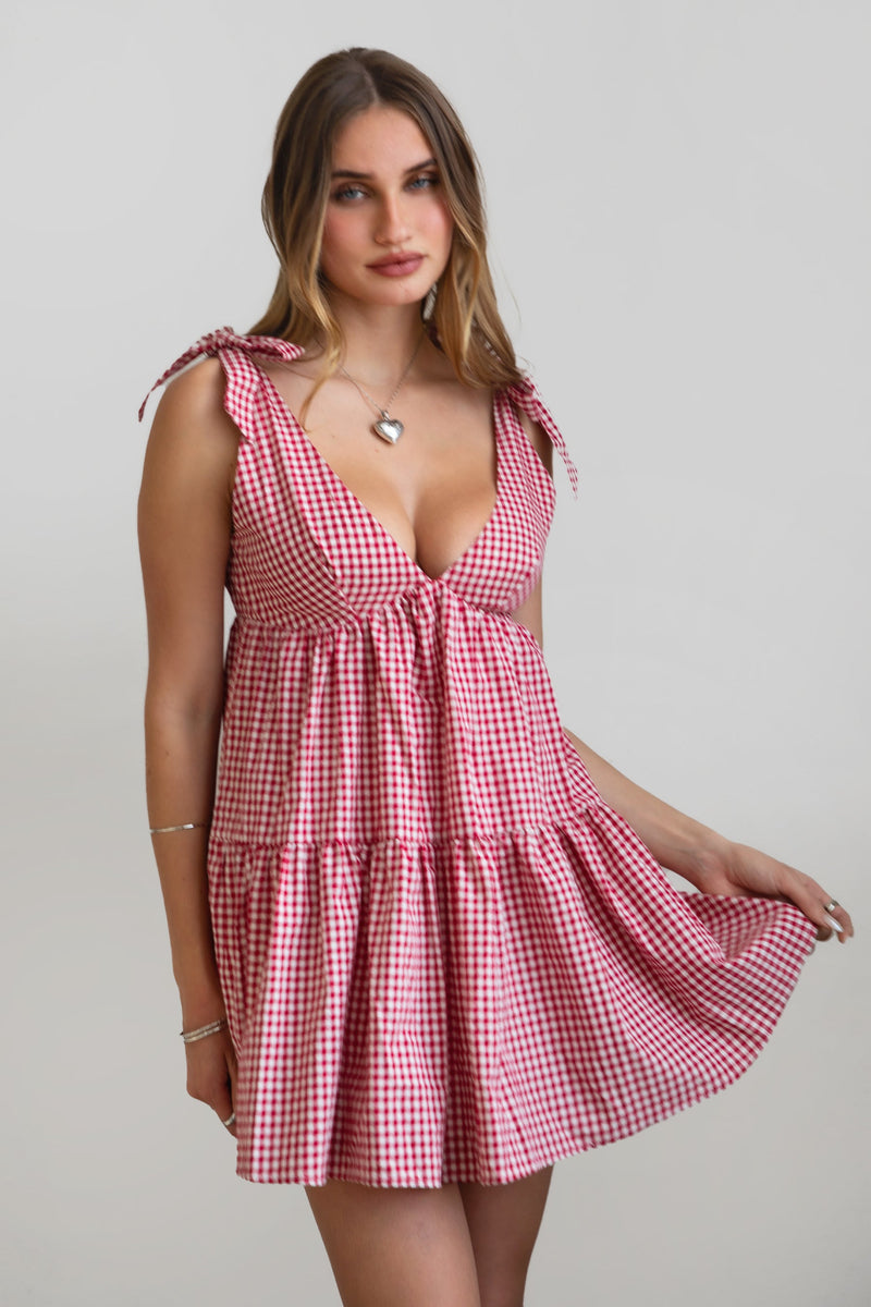 BELLA Linen Gingham Mini Dress