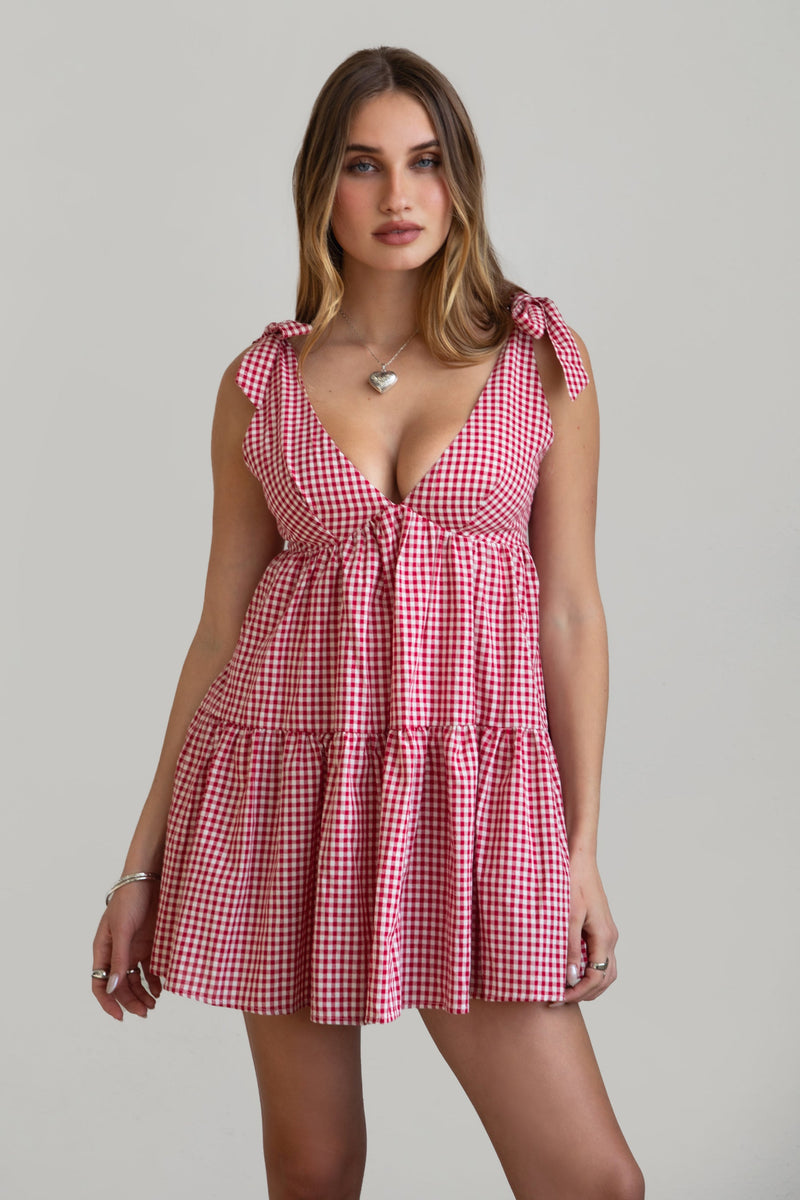 BELLA Linen Gingham Mini Dress