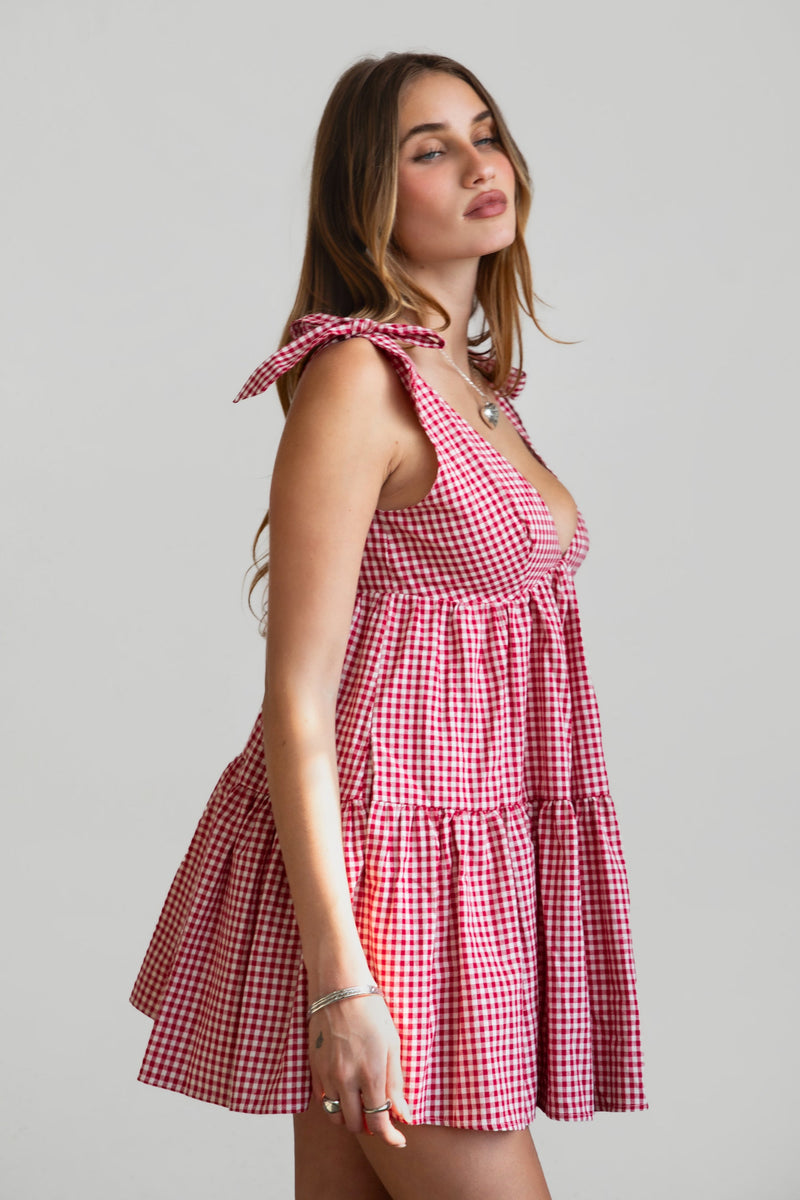 BELLA Linen Gingham Mini Dress