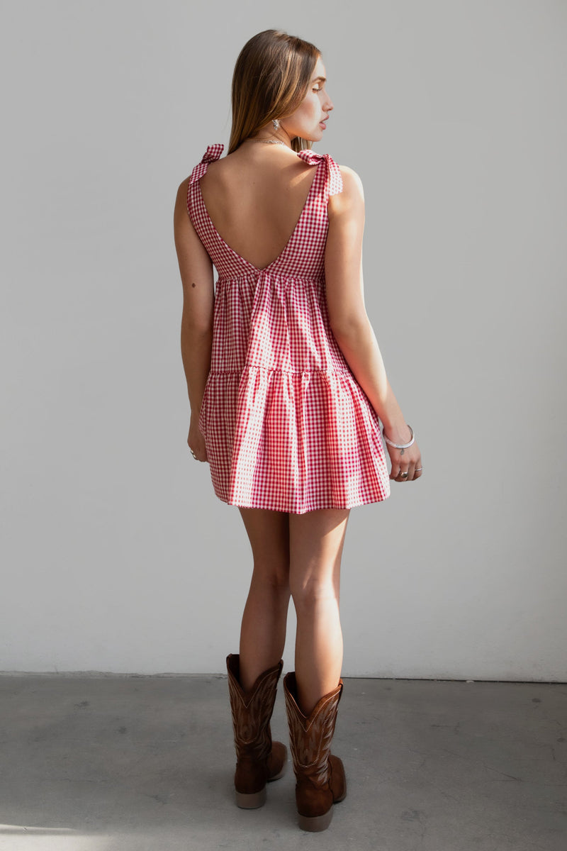 BELLA Linen Gingham Mini Dress